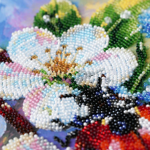 Bead Embroidery Kit with Printed Canvas, Among Cornflowers, Abris Art, 16×24 cm, 28 Colors, 6459 Beads