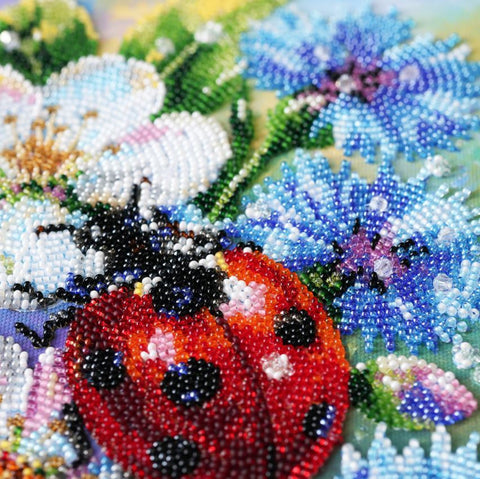 Bead Embroidery Kit with Printed Canvas, Among Cornflowers, Abris Art, 16×24 cm, 28 Colors, 6459 Beads
