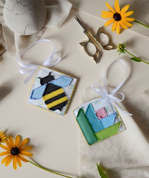 Sweet Honey Bee-Themed Bead Mosaic Decoration, 506 Beads, 8 Colors, Abris Art, 13.2 x 6.6 cm, Home or Office Decor