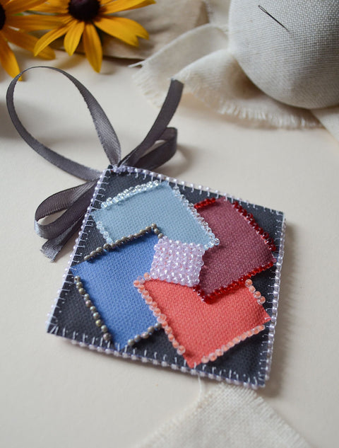 Warm Ray Beaded Wall Decor, Abris Art, 13.2 x 6.6 cm, 572 Details, 6 Warm Colors