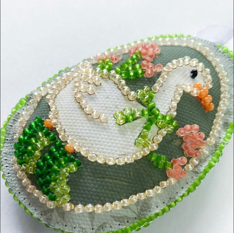 Easter Bead Embroidery Decoration Kit “Easter Guests,” 15×5 cm, Abris Art, 722 Beads, 8 Colors