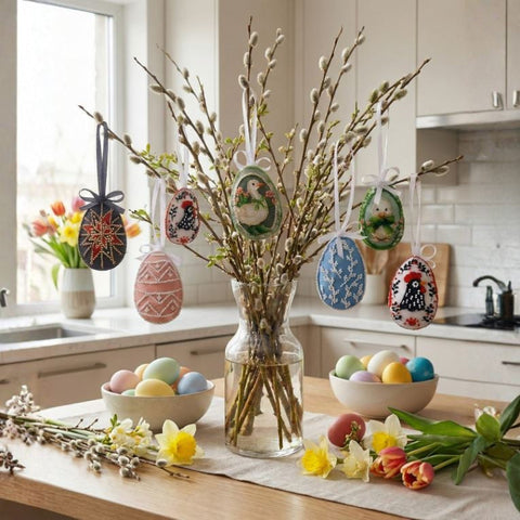 Easter Bead Embroidery Decoration Kit, Home Happiness, Abris Art, Printed Canvas, 15 x 5 cm, 5 Colors, 515 Beads