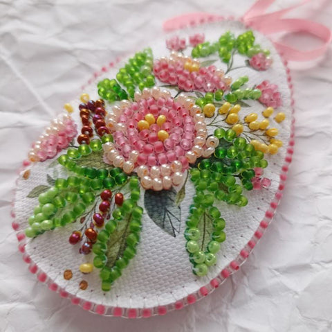 Easter Bunny Bead Embroidery Kit, Abris Art, 15×5 cm Canvas Craft Set with 9-Color Beads and Instructions