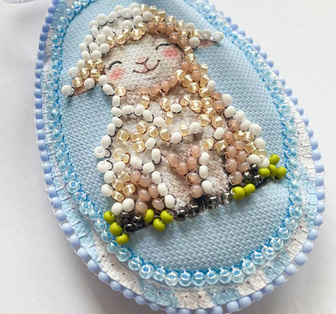 Easter Bead Embroidery Kit, Abris Art Printed Canvas, 15 x 5 cm, 10 Bead Colors, Needles, Thread, Decorative Ribbon