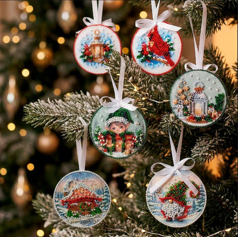 Christmas Beaded Embroidery Kit, Winter Forest Ornament, Cross Stitch on Printed Canvas, 13.2 x 6.6 cm, Abris Art