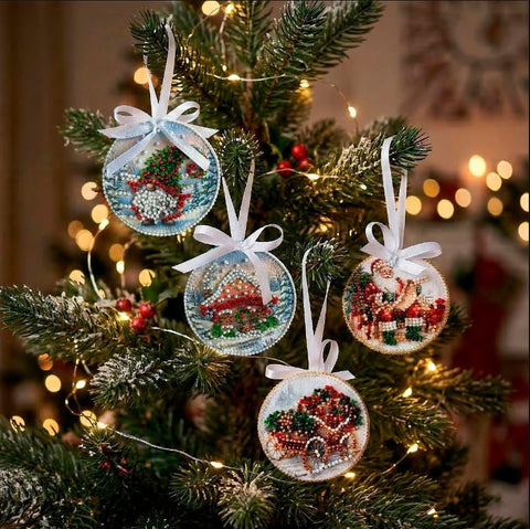 Christmas Beaded Embroidery Kit, Winter Forest Ornament, Cross Stitch on Printed Canvas, 13.2 x 6.6 cm, Abris Art