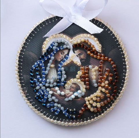 Bead Embroidery Kit “Holy Night” Easter Decoration, Abris Art Printed Canvas, 13.2 x 6.6 cm, 11 Colors, 487 Beads