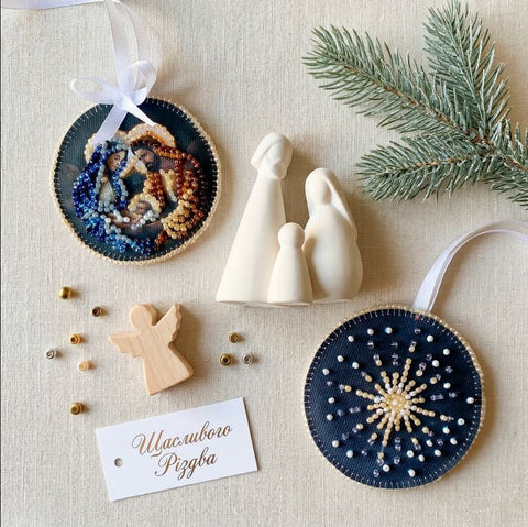 Bead Embroidery Kit “Holy Night” Easter Decoration, Abris Art Printed Canvas, 13.2 x 6.6 cm, 11 Colors, 487 Beads
