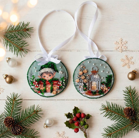 Abris Art Elf Bead Embroidery Kit, Winter Fairy Tale Christmas Decoration, 13.2 x 6.6 cm Canvas, 11 Colors, 650 Beads