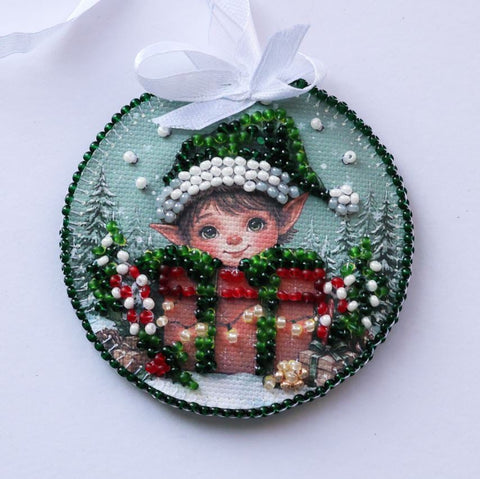 Abris Art Elf Bead Embroidery Kit, Winter Fairy Tale Christmas Decoration, 13.2 x 6.6 cm Canvas, 11 Colors, 650 Beads