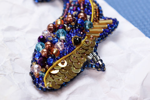Blue Whale Beaded Embroidery Kit, Abris Art DIY Wall Decor, 457 Beads, 22 Colors, Intermediate, 79 x 47 mmablytyped
