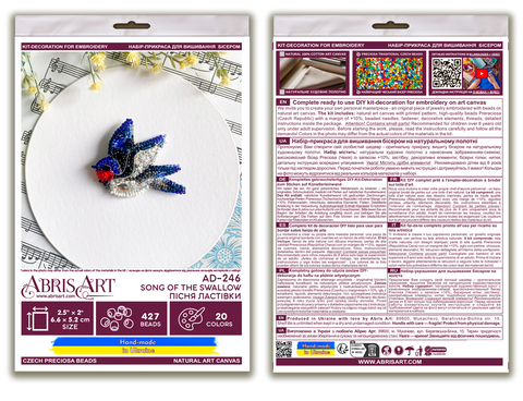 Beaded Embroidery Kit Swallow's Song, Abris Art, 66 x 52 mm, 427 Beads, 20 Shades, Decorative Miniature