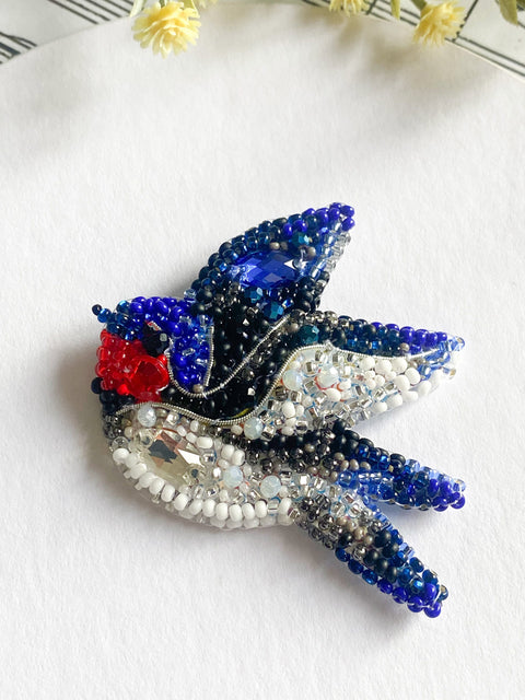Beaded Embroidery Kit Swallow's Song, Abris Art, 66 x 52 mm, 427 Beads, 20 Shades, Decorative Miniature