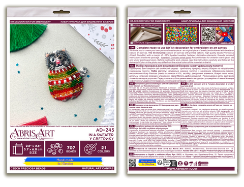 Bead Embroidery Kit, Sweater Design, 57 x 68 mm, Abris Art, 709 Beads, 21 Colors, Intermediate Craft Set