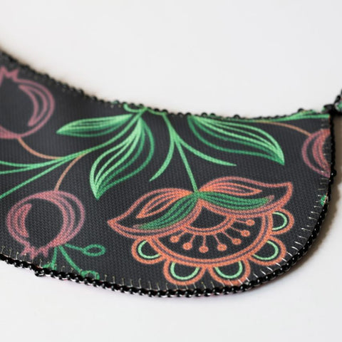 Bead Embroidery Collar Kit with Floral Design, Abris Art, 25×27 cm, 15 Colors, PRECIOSA Microbeads, Velvet Ribbon