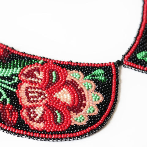 Bead Embroidery Collar Kit with Floral Design, Abris Art, 25×27 cm, 15 Colors, PRECIOSA Microbeads, Velvet Ribbon
