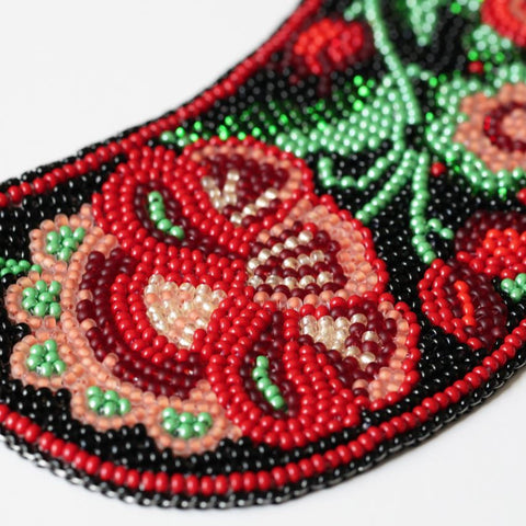 Bead Embroidery Collar Kit with Floral Design, Abris Art, 25×27 cm, 15 Colors, PRECIOSA Microbeads, Velvet Ribbon