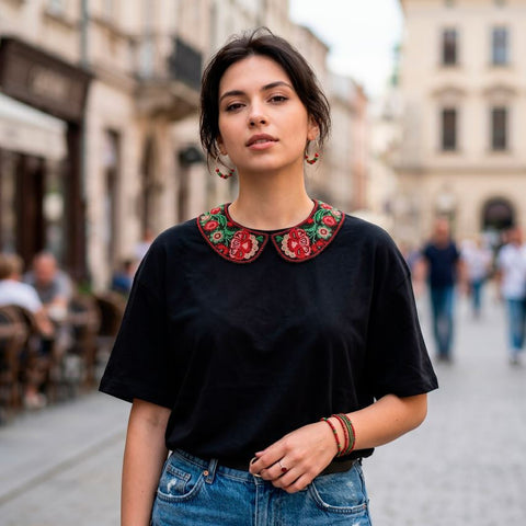 Bead Embroidery Collar Kit with Floral Design, Abris Art, 25×27 cm, 15 Colors, PRECIOSA Microbeads, Velvet Ribbon