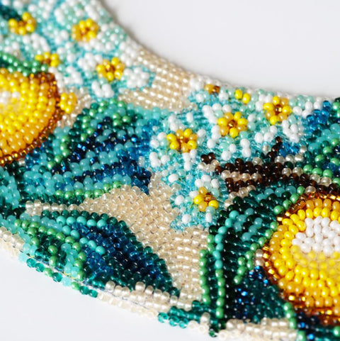 Beaded Embroidery Collar Kit, Floral Design, Printed Canvas, PRECIOSA Microbeads, 25×27 cm, Abris Art