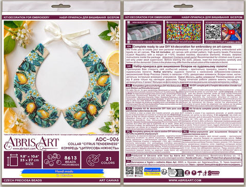 Beaded Embroidery Collar Kit, Floral Design, Printed Canvas, PRECIOSA Microbeads, 25×27 cm, Abris Art
