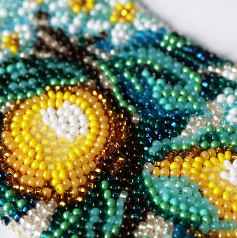 Beaded Embroidery Collar Kit, Floral Design, Printed Canvas, PRECIOSA Microbeads, 25×27 cm, Abris Art