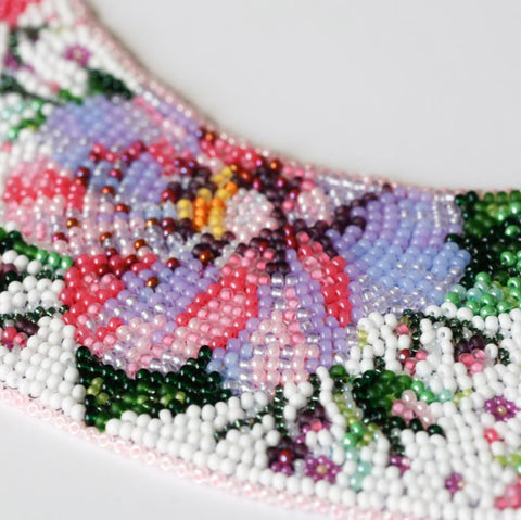 Beaded Embroidery Collar Kit Rose Veil Floral Design, 25×27 cm, 24 Colors, PRECIOSA Microbeads, Abris Art