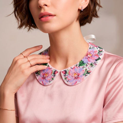 Beaded Embroidery Collar Kit Rose Veil Floral Design, 25×27 cm, 24 Colors, PRECIOSA Microbeads, Abris Art