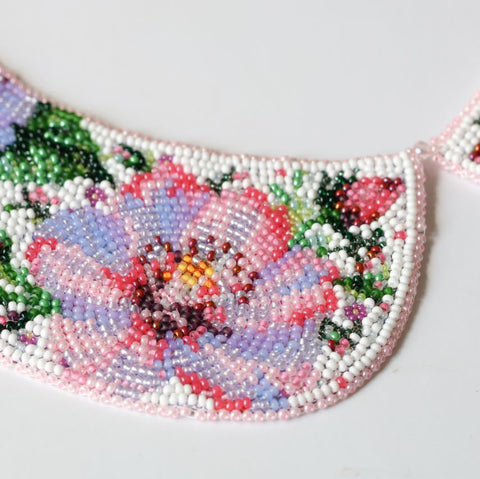 Beaded Embroidery Collar Kit Rose Veil Floral Design, 25×27 cm, 24 Colors, PRECIOSA Microbeads, Abris Art