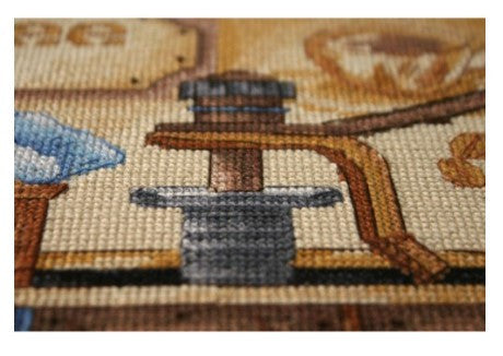 Cross Stitch Embroidery Kit with Coffee Bean Design, Abris Art, 40 x 54 cm, Beige 14 Count Canvas, 26 Thread Colors, PRECIOSA Beads