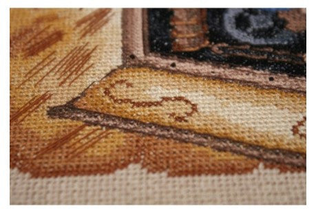 Cross Stitch Embroidery Kit with Coffee Bean Design, Abris Art, 40 x 54 cm, Beige 14 Count Canvas, 26 Thread Colors, PRECIOSA Beads