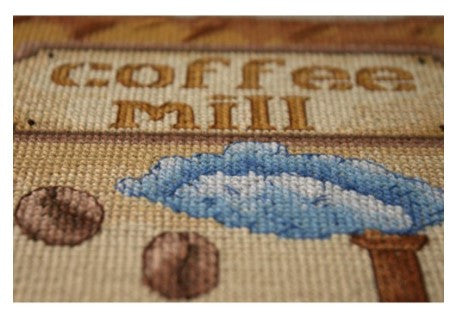 Cross Stitch Embroidery Kit with Coffee Bean Design, Abris Art, 40 x 54 cm, Beige 14 Count Canvas, 26 Thread Colors, PRECIOSA Beads