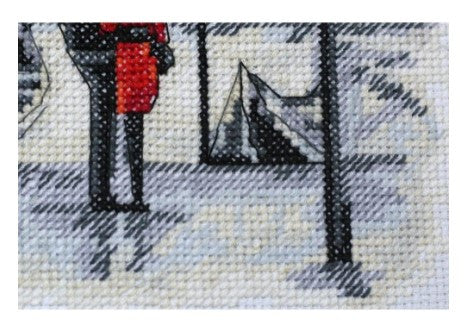 Cross Stitch Kit for Special Date, Romantic Couple in Paris, Abris Art, 20x20 cm, 14 Count White Canvas, 13 Thread Shades