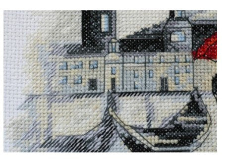 Cross Stitch Kit for Special Date, Romantic Couple in Paris, Abris Art, 20x20 cm, 14 Count White Canvas, 13 Thread Shades