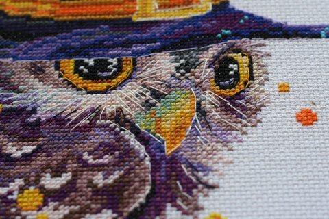 Owl Cross Stitch Kit with 30 Colors, 14 Count Canvas, Abris Art, 29 x 29 cm Magic Design