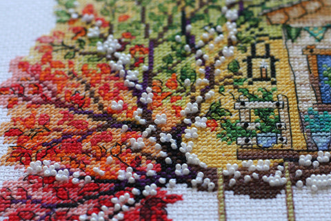 Abris Art Cat House Cross Stitch Kit, 33 x 33 cm, 14 Count Canvas, 47 Colors, Home Decor Design