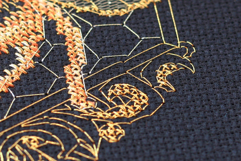 Cross Stitch Kit, Golden Bee on Black 14 Count Canvas, Abris Art AH-063, 140 x 180 mm, Metallic Threads
