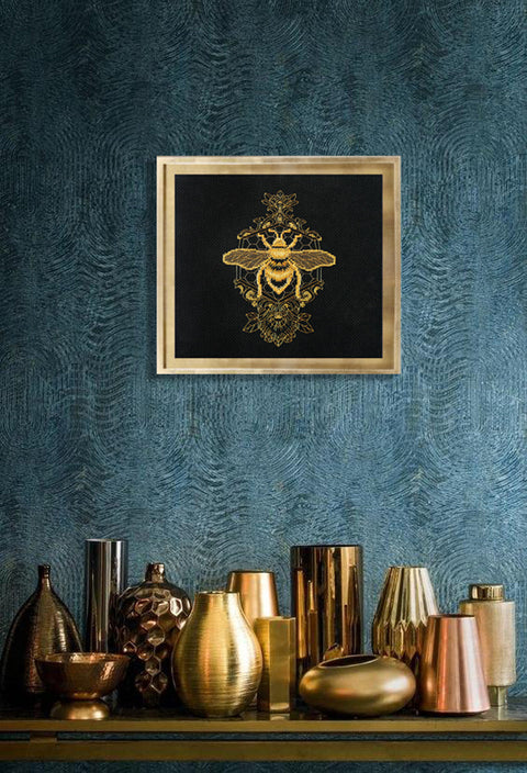 Cross Stitch Kit, Golden Bee on Black 14 Count Canvas, Abris Art AH-063, 140 x 180 mm, Metallic Threads
