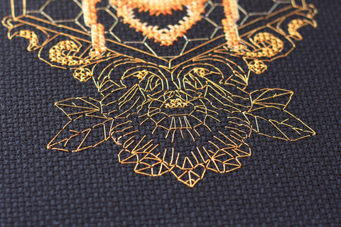 Cross Stitch Kit, Golden Bee on Black 14 Count Canvas, Abris Art AH-063, 140 x 180 mm, Metallic Threads