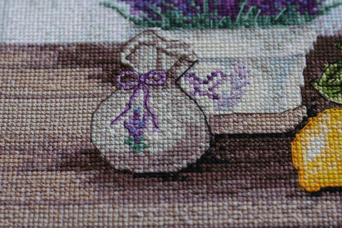 Cross Stitch Kit with Floral Provence Design, 14 Count White Canvas, 32 x 32 cm, 30 Colors, Abris Art AAH-064