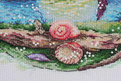 Cross Stitch Kit Sunny Paradise Landscape, 25 x 25 cm, Abris Art, 14 Count White Canvas, 51 Thread Colors