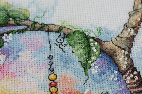Cross Stitch Kit Sunny Paradise Landscape, 25 x 25 cm, Abris Art, 14 Count White Canvas, 51 Thread Colors