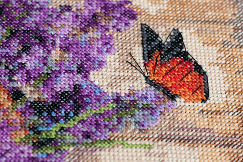 Cross Stitch Embroidery Kit Floral Provence Design 35x35 cm, Abris Art, White 14 Count Canvas, 41 Colors