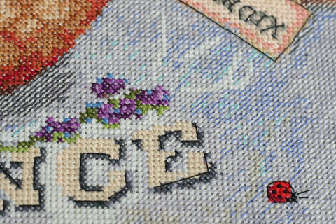 Cross Stitch Embroidery Kit Floral Provence Design 35x35 cm, Abris Art, White 14 Count Canvas, 41 Colors