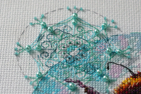 Cross Stitch Kit, Caramel Spiderweb Design, 14 Count White Fabric, 40 Colors, Abris Art, 19 x 22 cm
