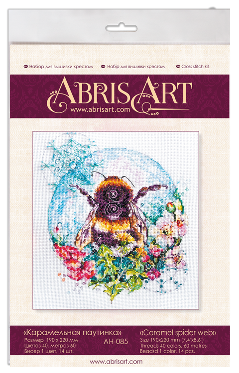 Cross Stitch Kit, Caramel Spiderweb Design, 14 Count White Fabric, 40 Colors, Abris Art, 19 x 22 cm