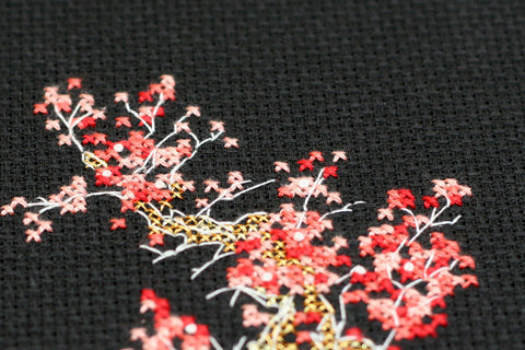 Japan Landscape Cross Stitch Kit on Black 14 Count Canvas, Abris Art, 15 x 10 cm, 6 Colors, Japan 2 AAH-098