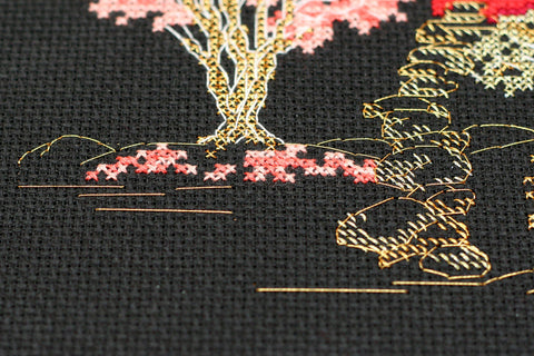 Cross Stitch Embroidery Kit, Japanese Landscape on Black 14 Count Canvas, 15 x 14 cm, Abris Art Japan 3 AAH-099