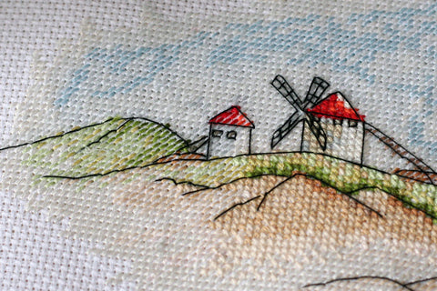 Cross Stitch Kit Windmills 39 x 18 cm, Abris Art, 14 Count White Canvas, 23 Colors, Embroidery Pattern