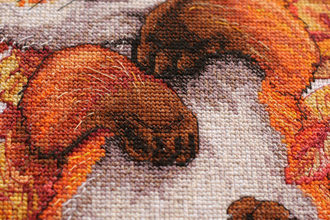 Cross Stitch Embroidery Kit, Autumn Landscape with Animals, Abris Art, 24x36 cm, 14-Count White Canvas, 33 Thread Colors
