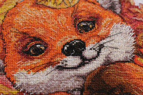 Cross Stitch Embroidery Kit, Autumn Landscape with Animals, Abris Art, 24x36 cm, 14-Count White Canvas, 33 Thread Colors
